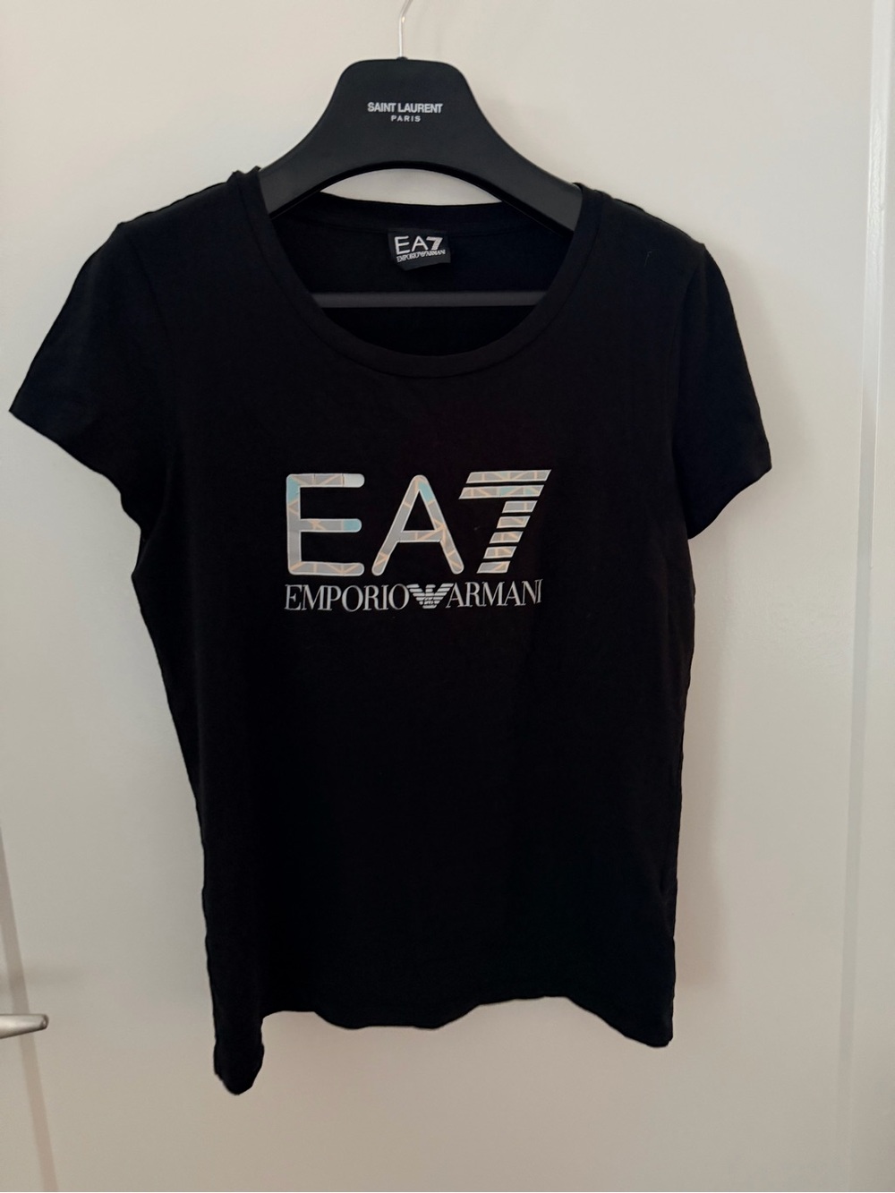 Emporio Armani Black Short Sleeve Tee with Iridescent Logo